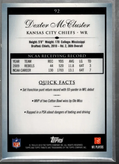 B4170- 2010 Topps Tribute Green #92 Dexter McCluster /50 - NM-MT - Image 2 of 2