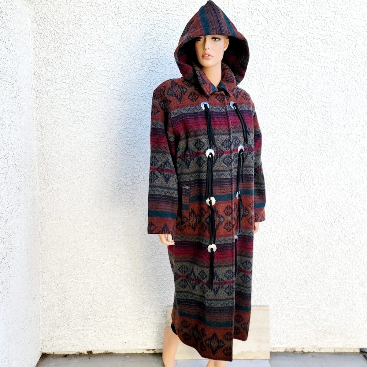 Vintage Woolrich wool Yellowstone Navajo Aztec Wool Coat Womens M made in USA
