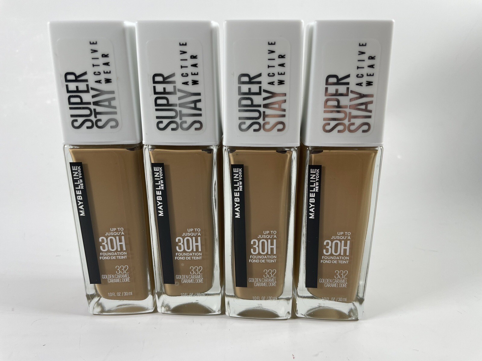 Lot Of 4 Maybelline Super Stay Active Wear Foundation 332 Golden Caramel 1 oz.