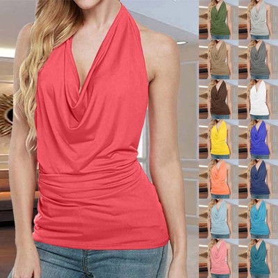 Women Halter Blouse Cowl Neck Drape Tops Sexy Backless Vest Sleeveless Tank Vest