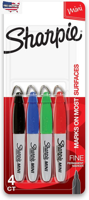 Mini Permanent Markers, Fine Point, Assorted Colors, 4 Count