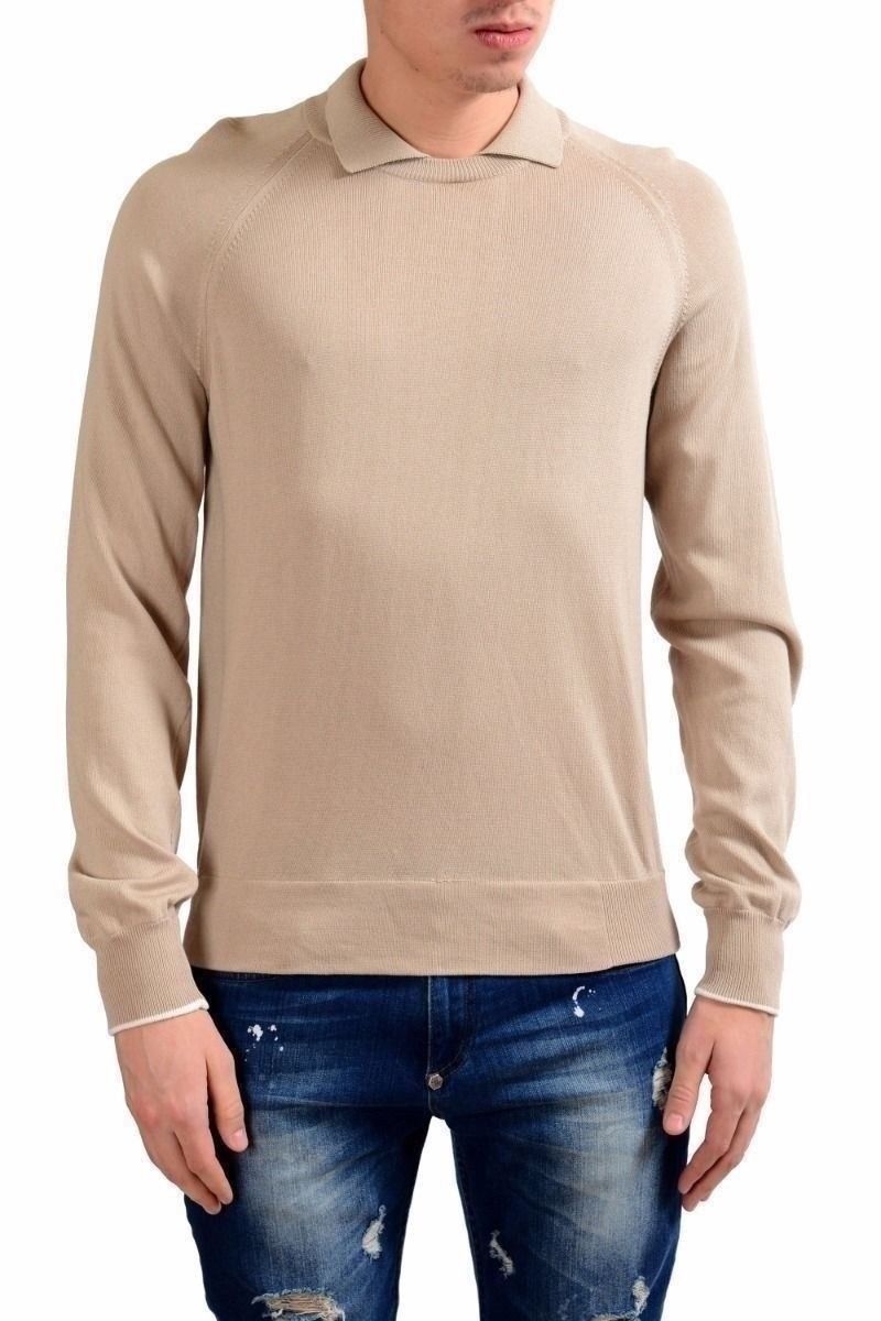 Мужской бежевый пуловер-поло с круглым вырезом Malo Mens, размер 50