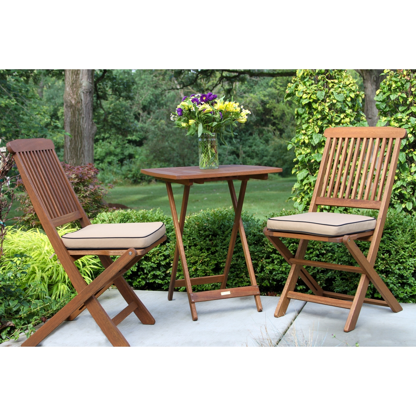 Outdoor Interiors Eucalyptus Wood 3-Piece Foldable Bistro Set, Beige