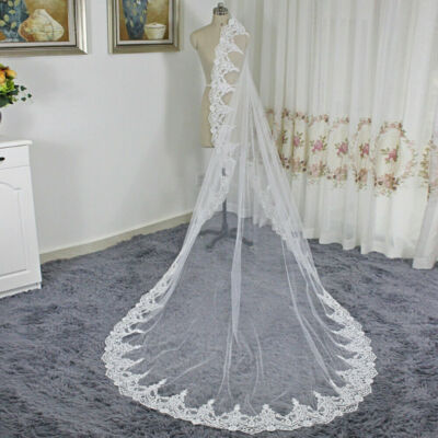3 M Long Lace Wedding Veil Ivory White Cathedral Length Wedding