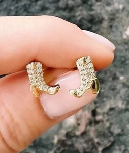 Authentic 1.00 Ct Round Cut Simulated Diamond Boot Stud Earrings 14K Yellow Gold Plated