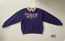 VTG 90s Morning Sun Floral White/ Purple Grandma Flower Sweatshirt Sz L USA