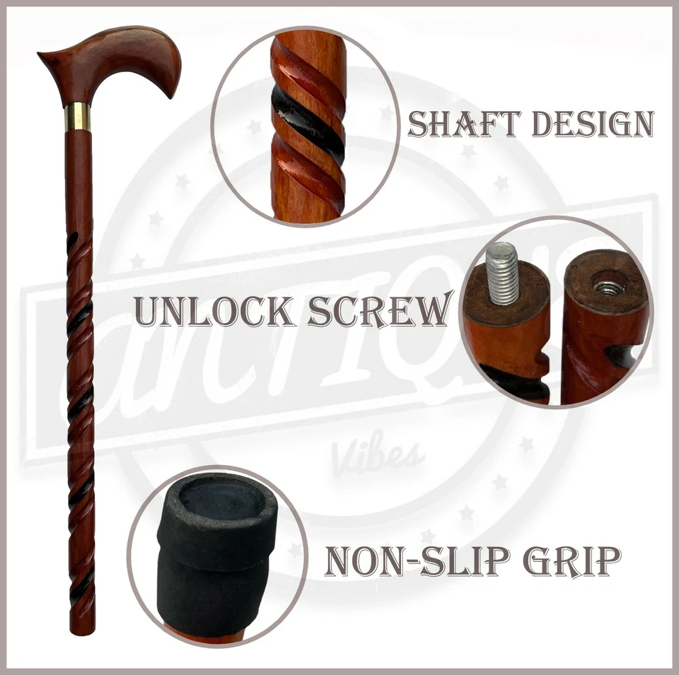 Bastón de madera maciza vintage estilo hecho a mano regalo para hombre/mujer regalo Foto 2 de 4