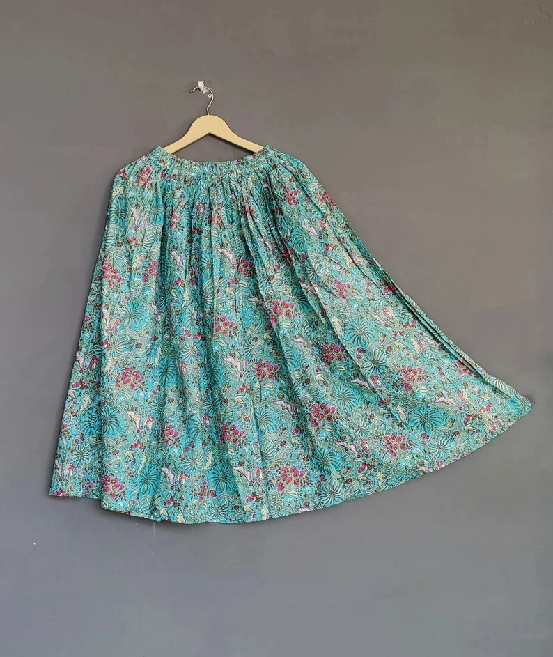 Indian Cotton Turquoise Floral Skirt Women's Clothing Long Skirt Beach Skirt US
Opens in a new windo