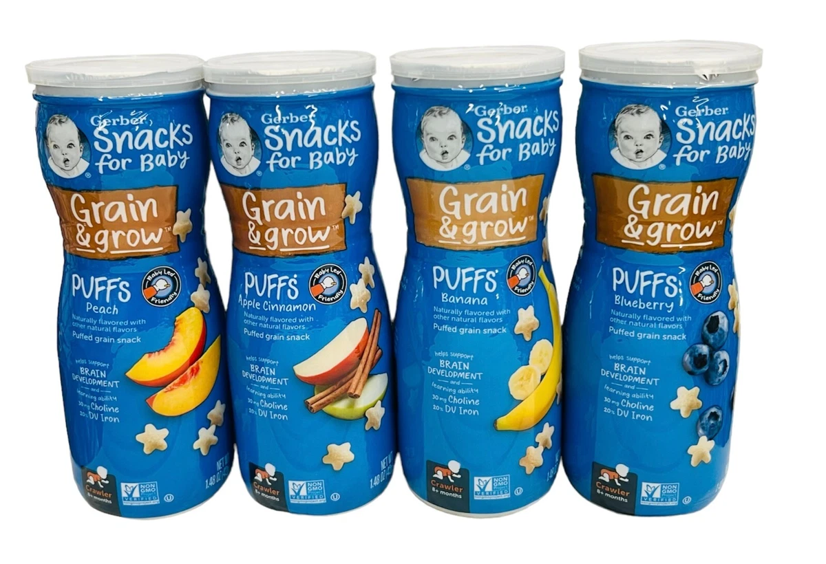 Paquete de 4 bocadillos de cereales para bebés Gerber Graduates Puffs  variedad