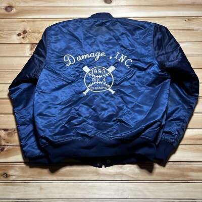 Vintage 1994 NYC Queens Metro Softball Baseball Champs Satin Jacket Size Medium