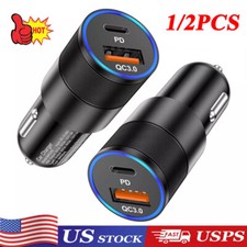 1/2X Dual USB PD Type-C Car Charger 30W Fast Adapter For iPhone 14 13 11 Pro Max
