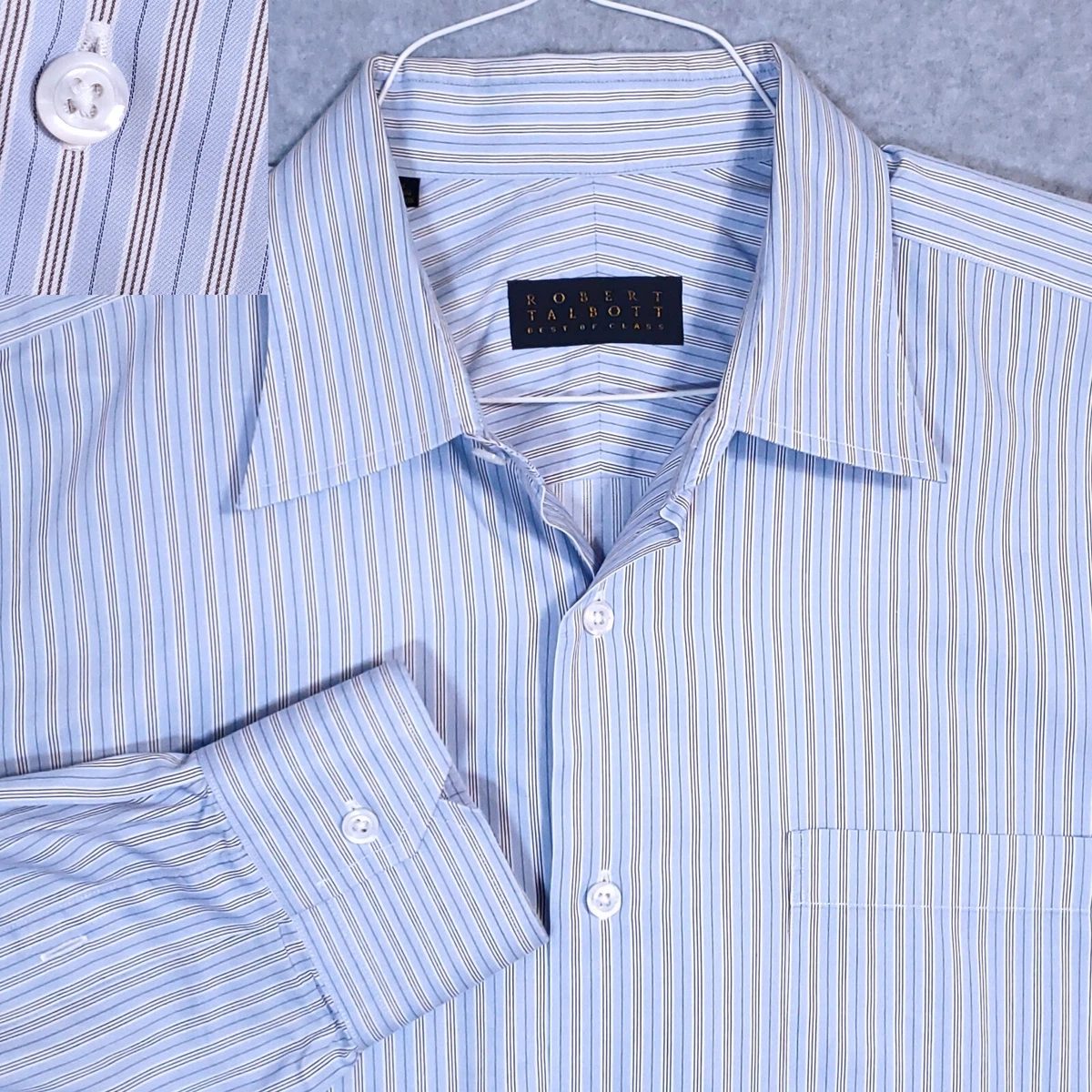 Chemise Homme Robert Talbott Best Of Class – Bleu Rayures Scintillantes – Taille L – Très Bon état