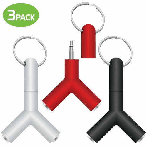 3 Key Chain Audio Splitter Y Adapter 3.5mm Male to Dual 3.5mm Female Adapter - Picture 2 of 7