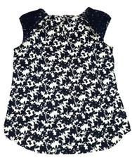 New York & Company Tank Top Blue White Floral Lace Shoulders Size Medium