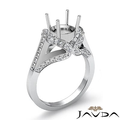Halo Pave Round Semi Mount Diamond Engagement Javda Ring 18k White Gold 1.2Ctw.