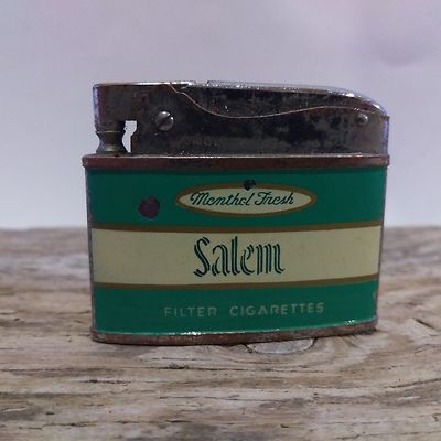 VINTAGE SALEM CIGARETTES CHROME & COLOR CIGARETTE LIGHTER - SAROME ''SWALL0W''