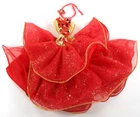 Barbie Vtg 1993 Happy Holidays Red Gold Glitter Lame Beaded Gown Poinsettia Tie