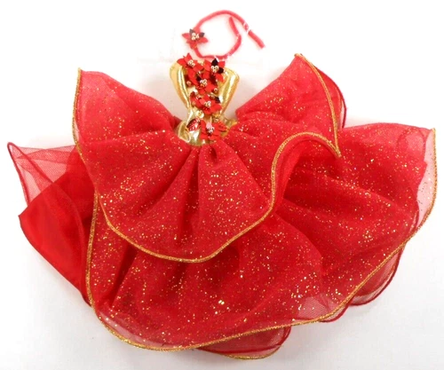 Barbie Vtg 1993 Happy Holidays Red Gold Glitter Lame Beaded Gown Poinsettia Tie