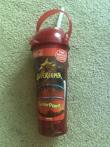 Cedar Point GateKeeper Roller Coaster 2013 Souvenir Bottle With Straw