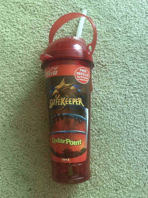 Cedar Point GateKeeper Roller Coaster 2013 Souvenir Bottle With Straw