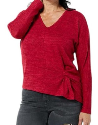 DG2 by Diane Gilman Dolman Slv Twist Front Knit Asymmetric Top Red Small