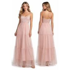 Womens Blush Pink Sequin Maxi Dress Medium Spaghetti Strap Formal Tulle