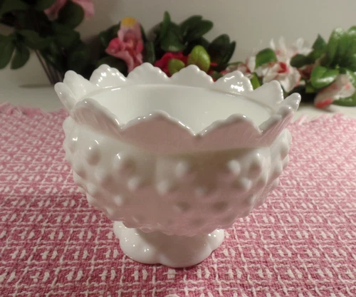 1974 Fenton Hobnail Milk Glass White Round Footed Candle Holder 3" Vintage