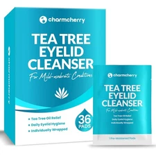 Tea Tree Oil Eyelid Wipes (36 Count), Individually Wrapped Eyelid Cleanser, Eyes