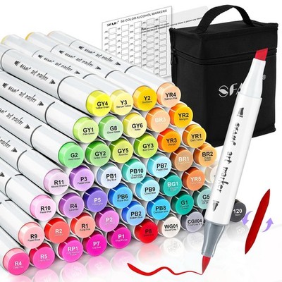 Alcohol Markers Brush Tip & Chisel Tip - 49 Colors Double Tipped Art Markers ...