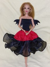 Barbie Vampir Kleid Fledermaus Gothic Halloween Kostüm Puppen Ballkleid K36