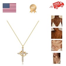 Christian Gift Stocking Stuffers Cross Necklace for women-Dainty 14k Gold Pla...
