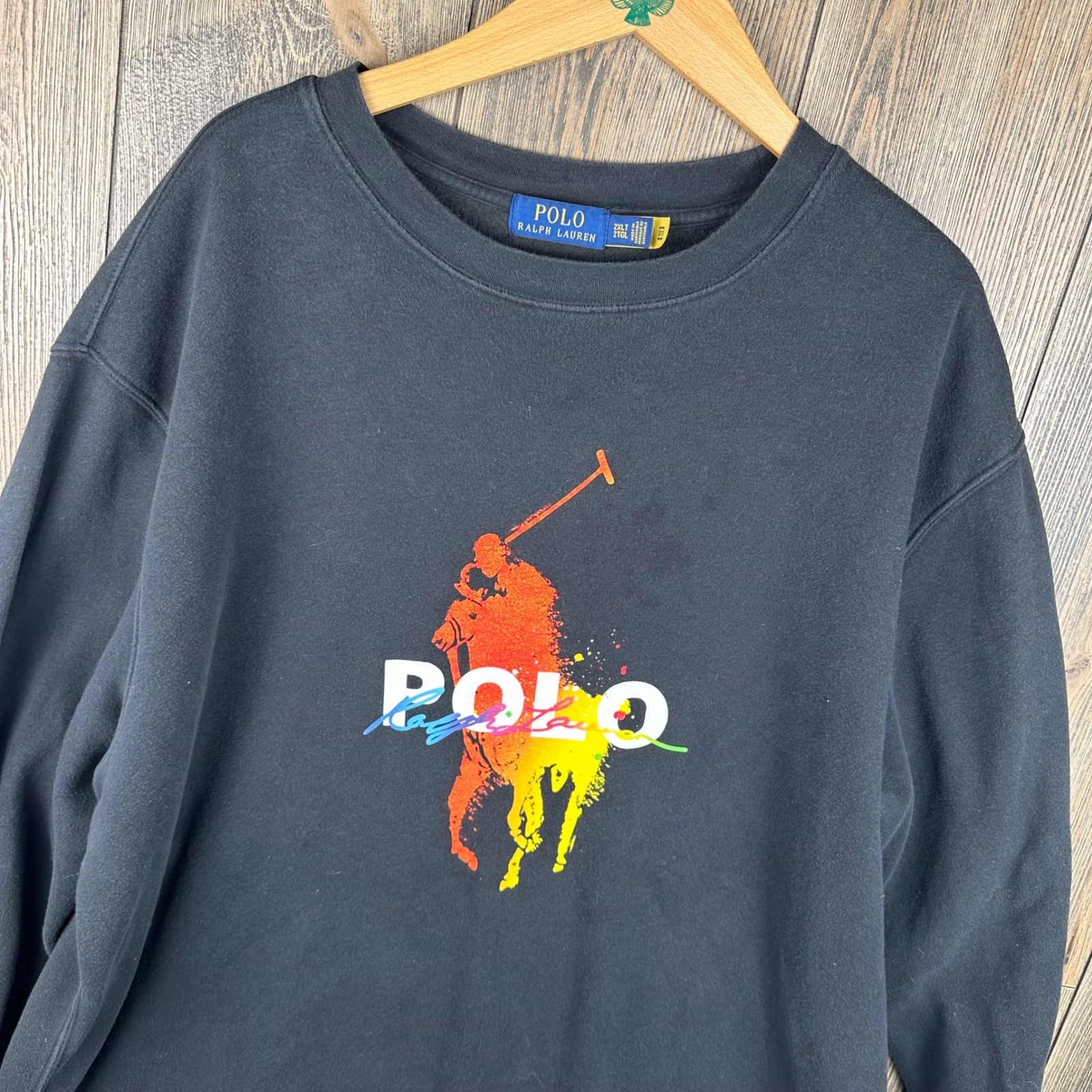 Polo Ralph Lauren Paint Splatter Big Pony Graphic Sweatshirt Mens 2XLT Black