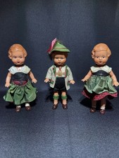 Lot Of 3, Antique 1920  s Edi Celluloid German Dolls No cracks Nice Cloths/Color