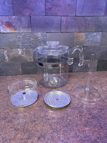 Vintage Pyrex Flame Ware 7759-B Glass Percolator 9 Cup Coffee Pot Complete Set