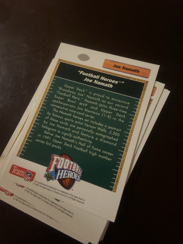 1991 Upper Deck Football Heroes Joe Namath Complete Set 10 cards— N.Y. Jets
