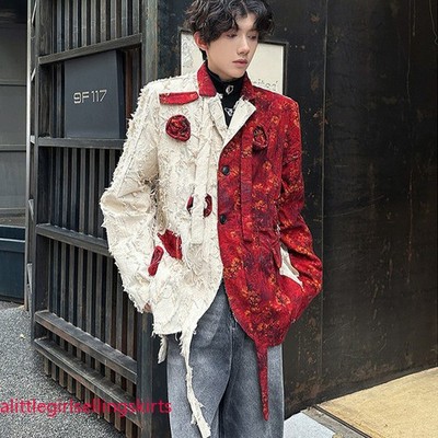Spring 3D Flower Mens Button Blazer Coat Loose Fit 2 Buttons Long Sleeve Outwear