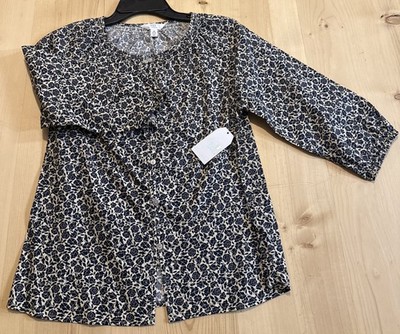 Time And Tru XS 0 2 TT Smoked 3/4 Sleeve Top Dark Navy Floral ￼