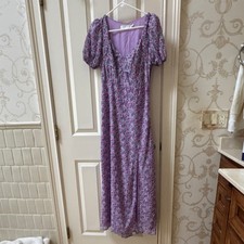 ASTR The Label Floral Maxi Dress Puff Sleeve Slit Purple Pink Multicolor S