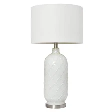 Elegant Designs Table Lamp 30" Dry Rated Bedside 1-Light Glass Plug-In White