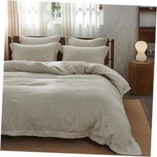 100 Washed Linen Duvet Cover with Embroidered, 3 Pieces Full Embroidery Linen