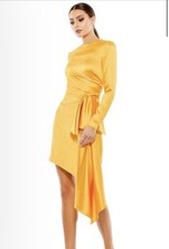 Mac Duggal Asymmetrical Draped Long Sleeve Mini Dress Marigold Sz 6 $398 70152
