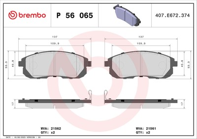 BREMBO P 56 065 Bremsbelagsatz, Scheibenbremse für GMC,INFINITI,NISSAN,NISSAN (D