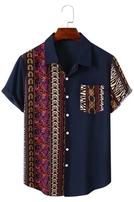 Men's short sleeve shirt XL summer casual pattern shirt dark blue New