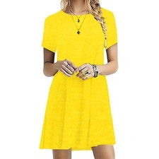Womens Ladies Summer Short Sleeve Swing Dress Casual Loose Mini T-Shirt Dress UK