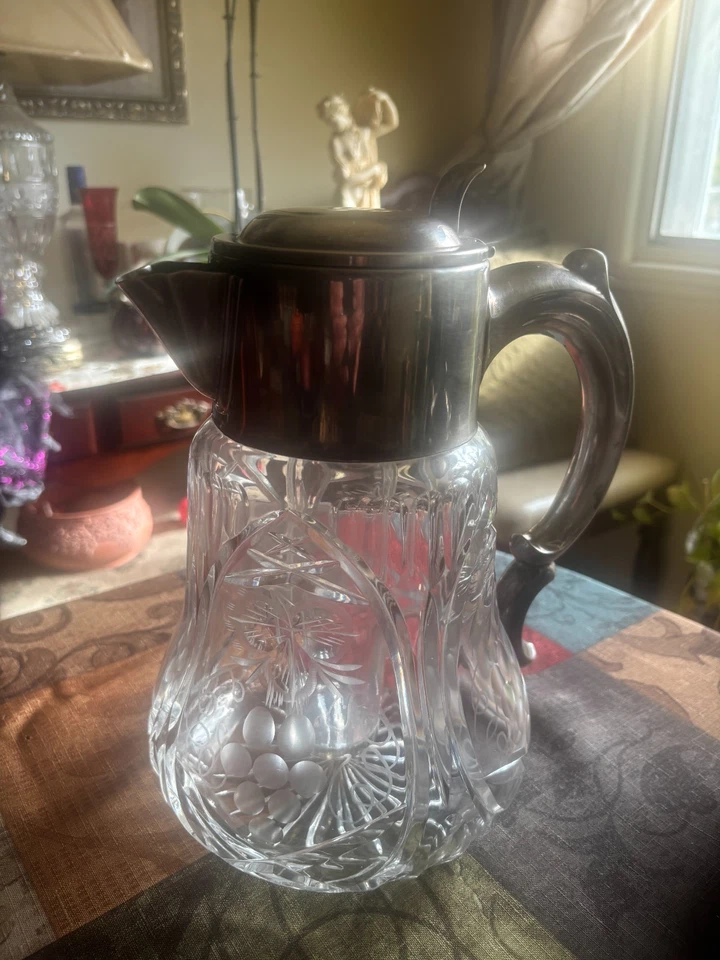 Antigo alemão D.R.G.M. Refrigerador de vinho cristal banhado a prata - Imagem 2 de 4