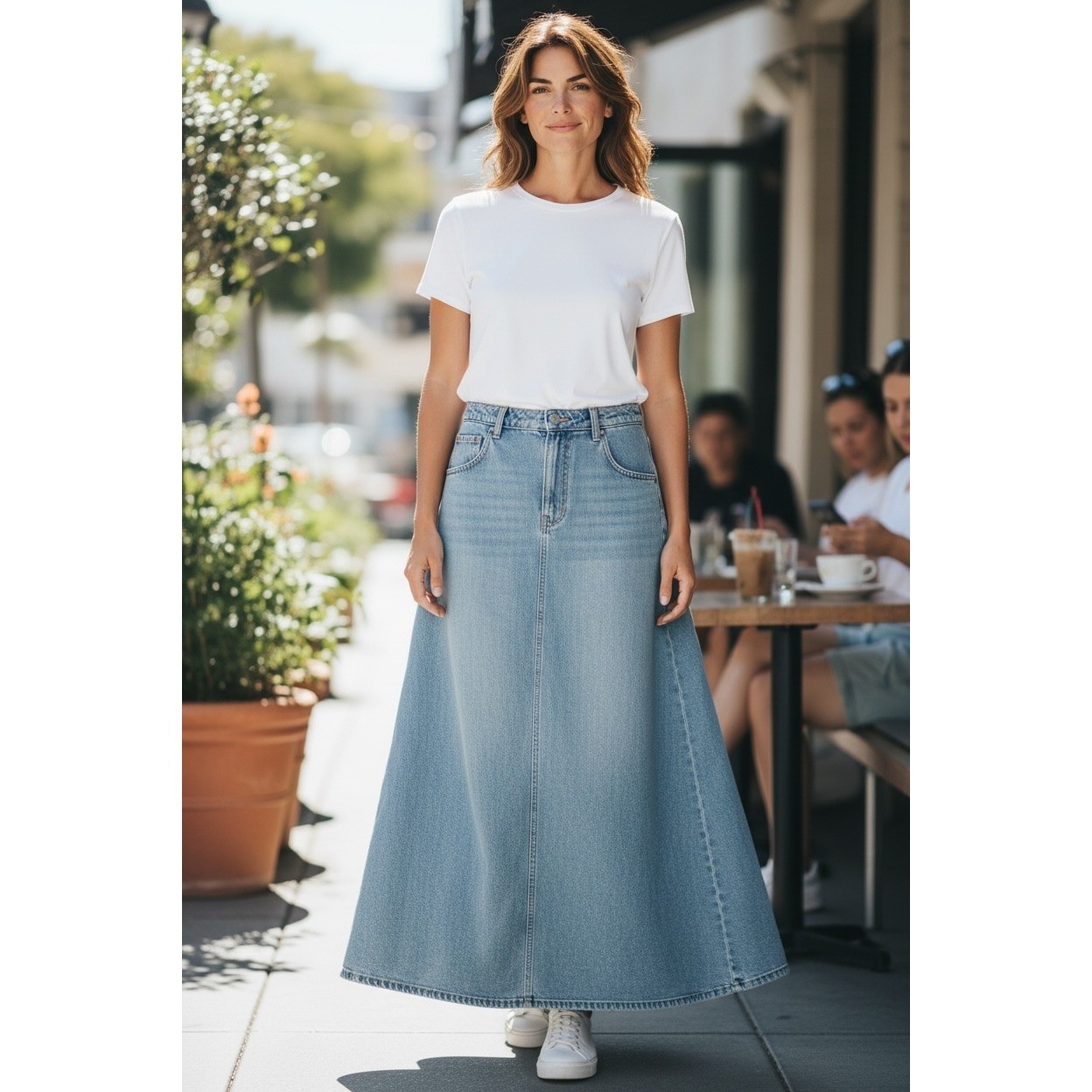 Liz Claiborne Lizwear Denim Maxi Skirt Womens 8 Blue Cotton A-Line High Waist