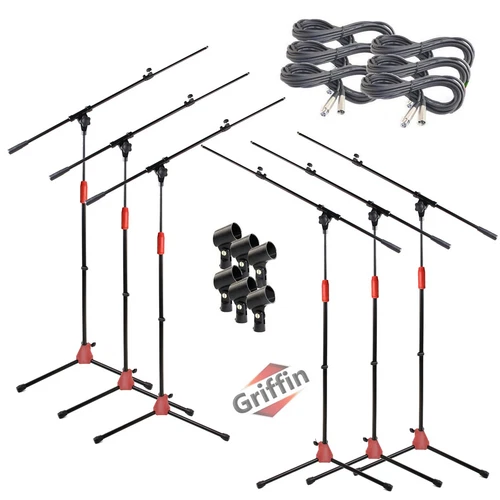Microphone Boom Stand 6 PACK - GRIFFIN Telescoping Mic Stage XLR Cable DJ Studio