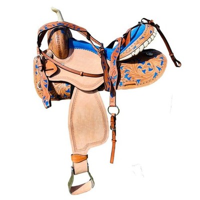 Western Horse Saddle Leather Barrel Racing Racer Trail Tooled Carved Equestrian