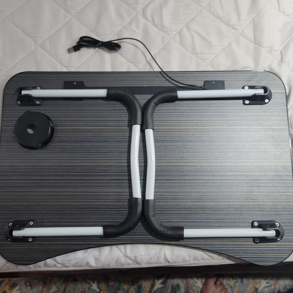 Bandeja para portátil soporte de escritorio plegable mesa de cama cuaderno bandeja ranura para taza ajustable Foto 2 de 3