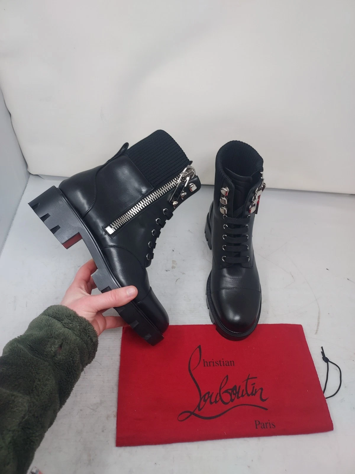 Christian Louboutin — Christian Louboutin EU 37.5 US 7.5 Black En Hiver Leather Zipper WOMEN Boot